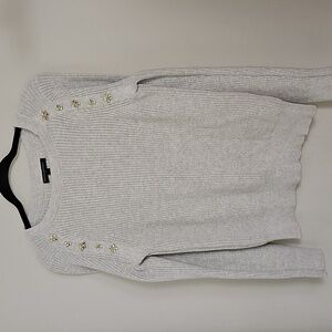 Banana Republic Women's Light Gray Knit Sweater with Rhinestones Details